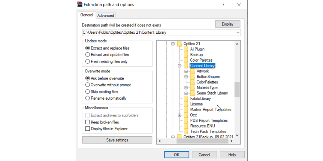 After the download is complete, unzip the YKK Zippers.zip into PDS Content Library directory