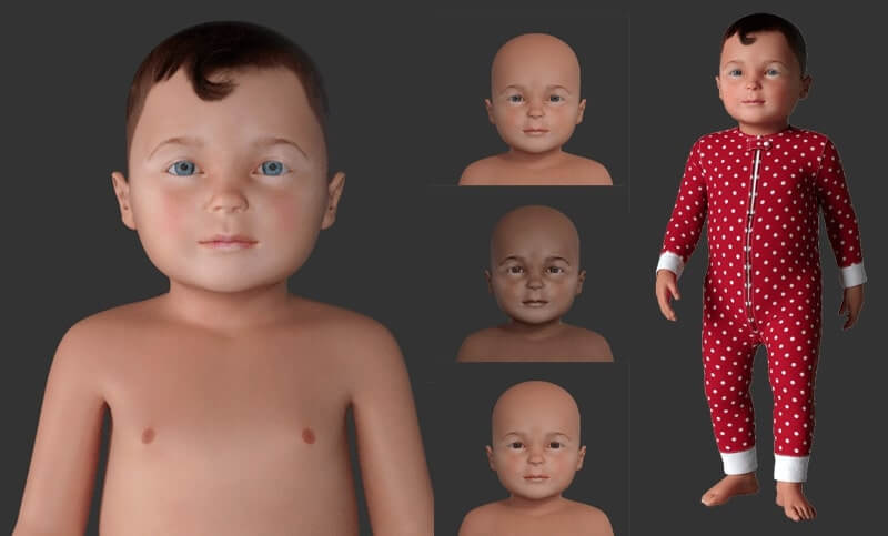 不同可愛面孔的嬰兒新虛擬替身